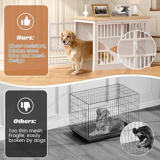 VOPEAK 40" Dog Crate Furniture, Chew Resistant Large Dog Crate for Medium Large Dogs, Heavy Duty Dog Crates Dog Kennel Cage Indoor with Double Doors, Wooden End Table for Bedroom Living Room