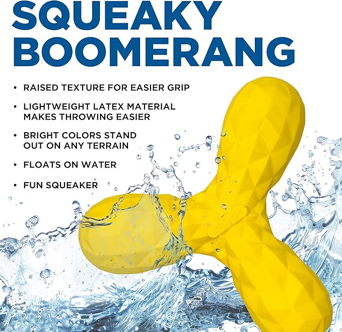 Playology Hound2O Dog Toys | Squeaky Boomerang Floating Toy for Dogs | Yellow Outdoor Toy - Easy to Clean and Made from Non Toxic Materials