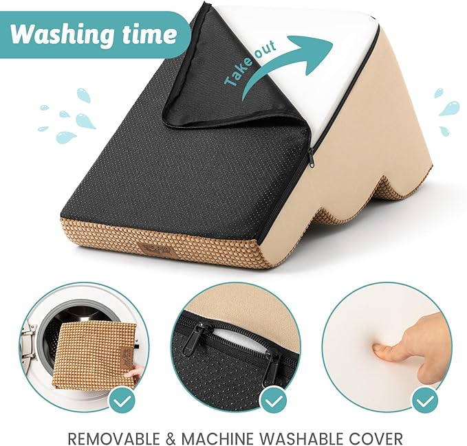 Dog Stairs for High Bed 22.6" H, Small Dog Step for Puppy, Older or Cat, Curved Ramp for Car, Ladder with High Density Foam, Lightweight, Durable, 5 Step, 15.7x33x22.6 inch, Light Brown