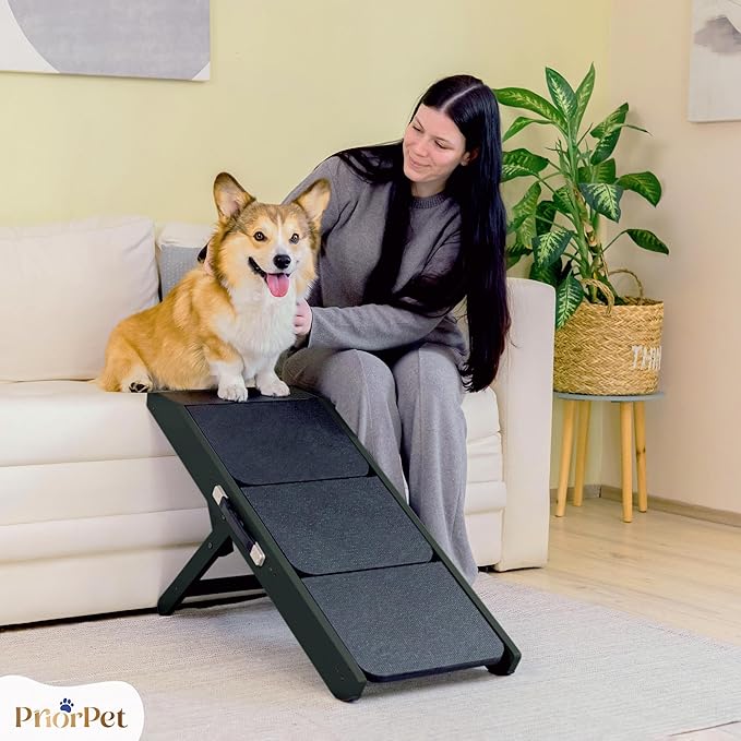 Dog Steps for Bed & Couch 2-in-1 Dog Stairs/Ramp - Height Adjustable Dog Ramp for Couch 7” - 20” - Pet Stairs, Dog Stairs for Small Dogs - Easy to Move Pet Steps with Landing Platform, Black