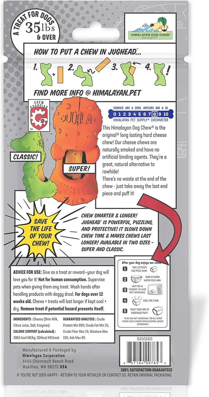 Himalayan Pet Supply Jughead Super Cheese Chew Insert, 100% Natural, Long Lasting, Gluten Free, Healthy & Safe Dog Treats, Lactose & Grain Free, Protein Rich, Dogs 35 lbs and Over, Large