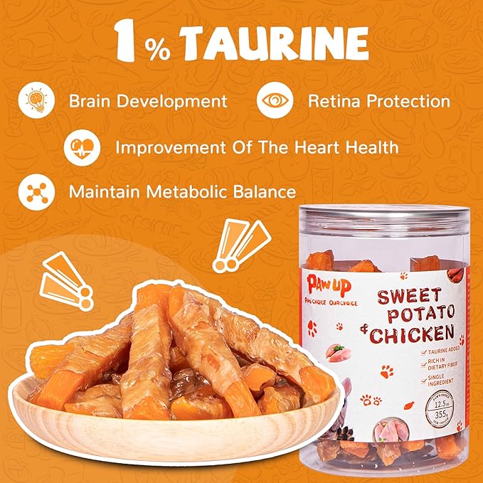 Dog Treats Chicken Jerky Wrapped Sweet Potato, Natural Ingredients w/Taurine, Grain Free Dog Treats, 12.5 oz