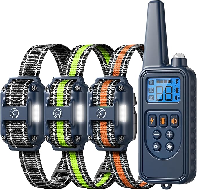 Shock Collar with Remote, Dog Training Collar, 4 Training Modes with Beep, Vibration, Safe Shock, Led Light, 2600 ft Wireless Range, Rechargeable for 3 Dogs, Small Medium Large 5-120Lbs