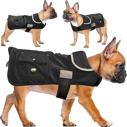 Joyride Harness FrostFlex Dog Winter Jacket - Fleece Lined & Water-Resistant - Snowsuit with Pockets for Treats & Poop Bags - Durable Cold Weather Dog Coat - Black Onyx-XXL