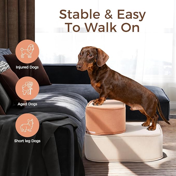Dog Stairs for High Beds 10.6" H 2-Step Pet Steps Non-Slip Balanced with Washable Cover and Suitable Durable High Density Foam Suitable for Small Dogs Cats or Senior Dogs with Arthritis
