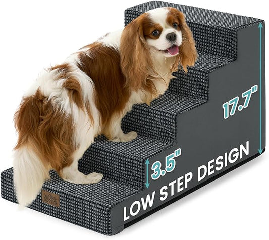 Slope Dog Stairs for Small Dogs 17.7" H, Pet Steps for Bed, Couch with Certified Foam, Non-Slip Dog Ramp Ladder for Puppy Older Cats, 5 Step, Charcoal Grey