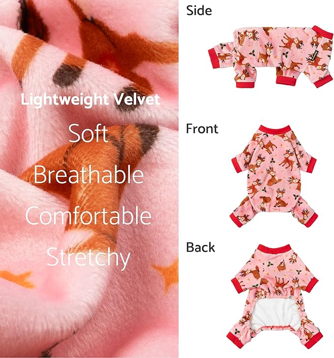 Fitwarm Christmas Reindeer Dog Pajamas, Christmas Clothes for Small Dogs Girl, Holiday Pet Outfit, Pink, Red, Large