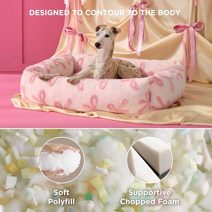 Lesure Cute Dog Bed for Medium Dogs - Washable Pet Beds,Cozy Rectangle Orthopedic Sofa with Jacquard Shaggy Plush & Anti Slip Bottom,30x24x8inches