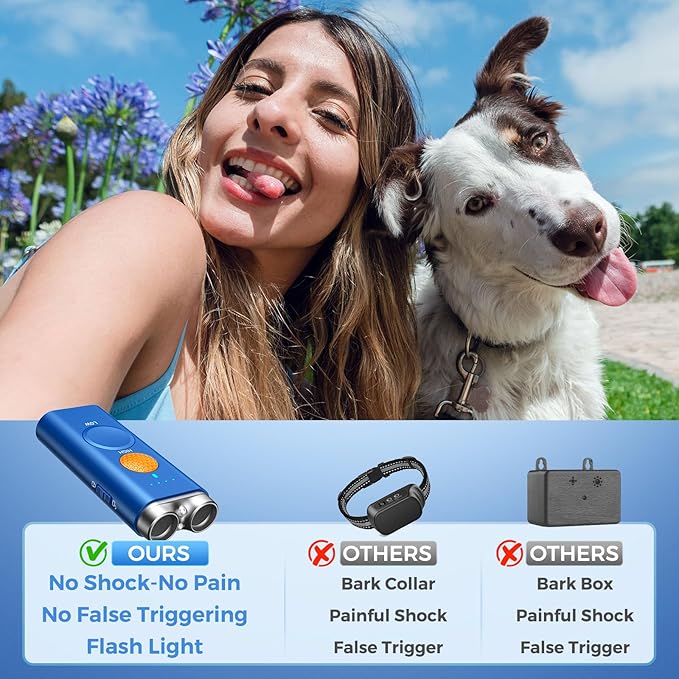 Dog Bark Deterrent Device, 3-in-1 Anti Barking Device for Dogs Barks No More Ultrasonic Dog Training 50ft Rechargeable Portable 2X Power Emitters for Behavior Correction Safe & Effective for All Dogs