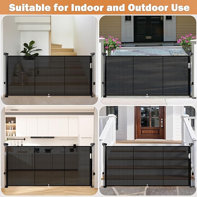 42" Extra Tall Retractable Baby Gates Dog Gate for Stairs, 55" Wide Mesh Baby Gate Pet Gate with Support Rods for The House, Child Safety Gates for Doorways, Hallways, Deck, Porch, Indoor, Outdoor