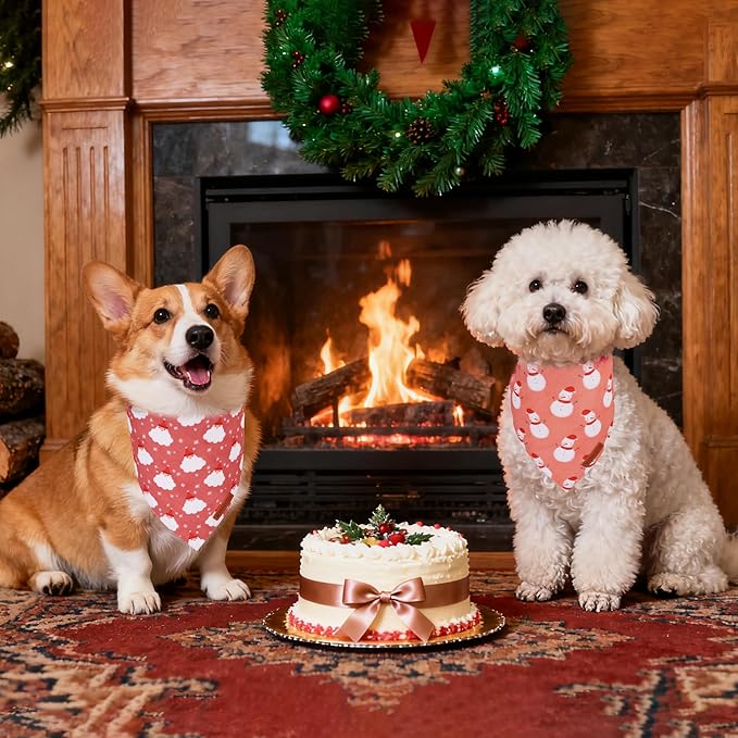 ADOGGYGO Dog Bandana Christmas Pet Scarf Bib Kerchief, Premium Durable Fabric, Red Green Santa Snowman Christmas Bandanas for Small Dogs (Small)