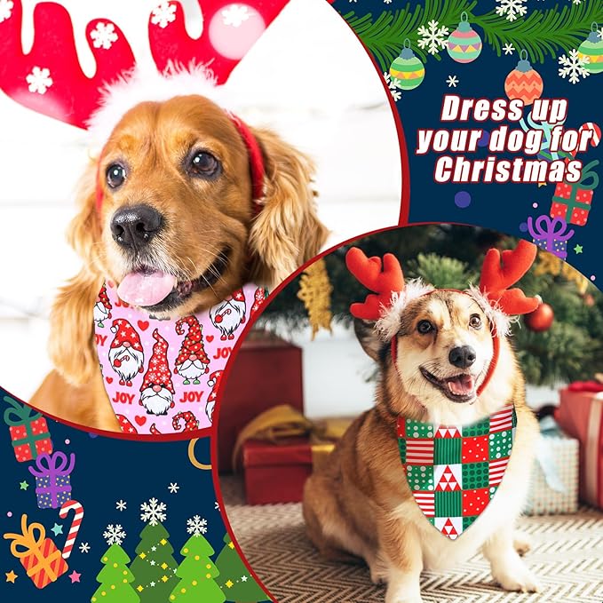 Newwiee 100 Pcs Christmas Dog Bandanas Bulk for X-Large Dogs Holiday Xmas Triangle Bibs Scarf Adjustable Soft Breathable Pet Christmas Scarf Accessories for Large Puppy Cat