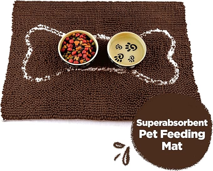 Soggy Doggy Slopmat - Water Absorbing Door Mat for Food and Water - Microfiber Chenille Rug for Muddy Paws and Messy Eaters - Machine Washable (Dark Chocolate/Oatmeal Bone, 18” x 24″)
