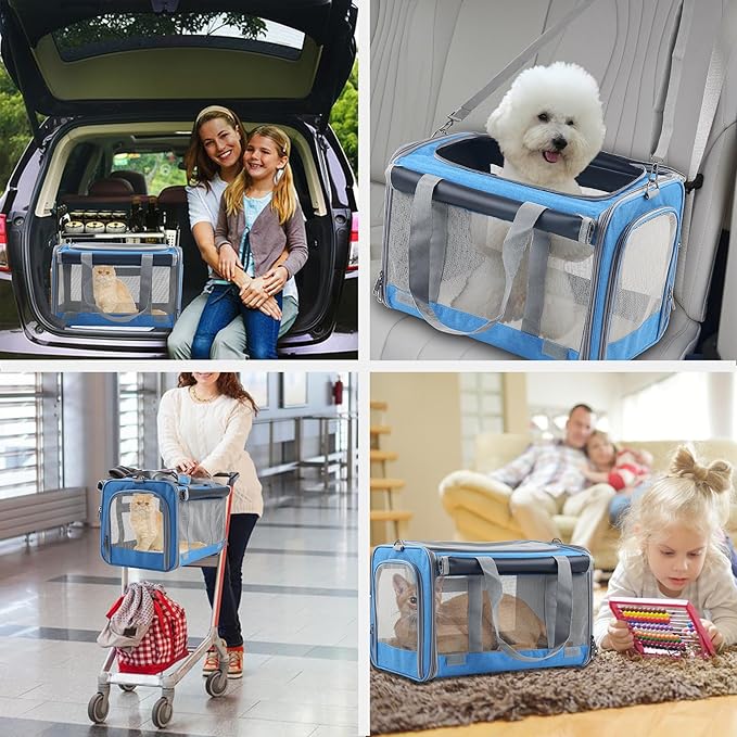 Large Cat Carriers Dog Soft Sided Carriers Cat Soft Sided Carriers Airline Approved Kitten Carrier Reptile Carrier Squirrel Carrier Guinea Pig Carrier(Large_Blue)