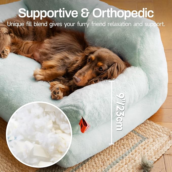 MEWOOFUN Cat Bed for Indoor Cats, Washable Dog Beds for Small Dogs & Cats, Fluffy Cat Couch with Non-Slip Bottom (Blue, 26.0" L x 19.0" W x 13.0" Th)