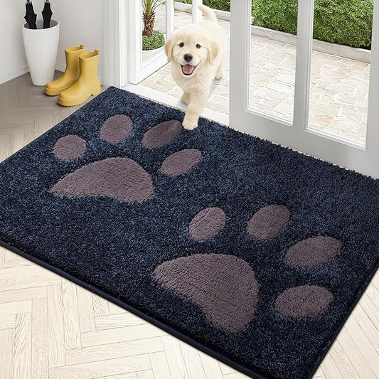 PURRUGS Dirt Trapping Door Mat 33.5" x 59", Non-Skid/Slip Machine Washable Microfiber Entryway Rug, Dog Doormat, Super Absorbent Welcome Mat for Muddy Wet Shoes and Paws, Navy Blue