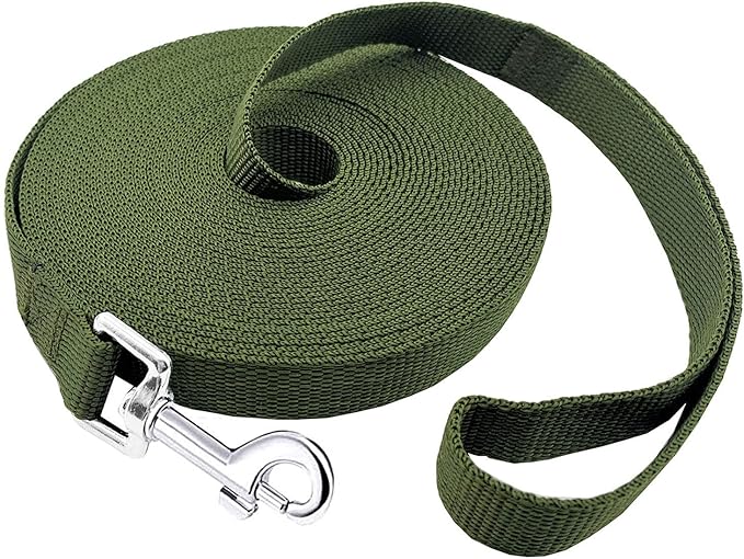 PETGOGO 15ft 20ft 30ft 40ft 50ft Long Dog/Puppy Lead Obedience Recall Training Dog Leashes for Small Medium Dogs Camping, Training, Play, or Backyard (Green, 1" x 50FT)