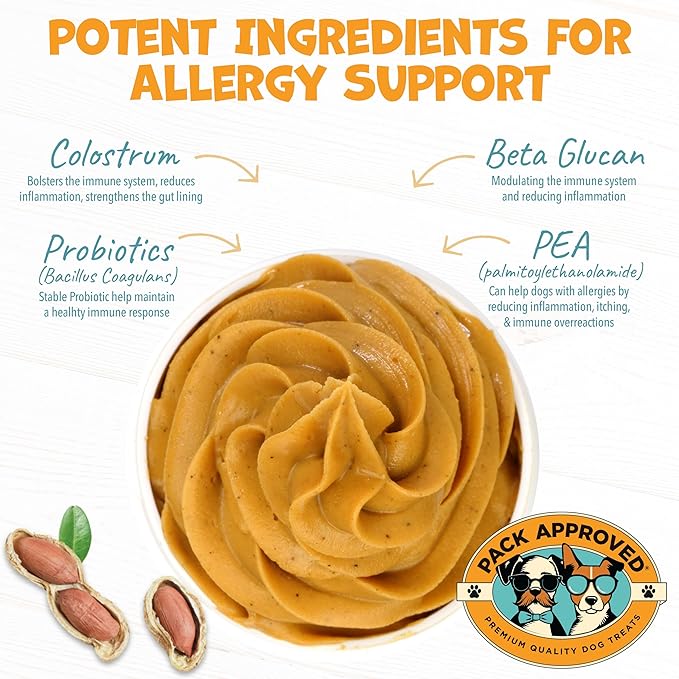Dog Peanut Butter - Aids Dog Itching Skin Relief & Allergy Support with Colostrum - Contains Probiotics for Dogs Allergies and Itchy Skin - Allergy (239g)