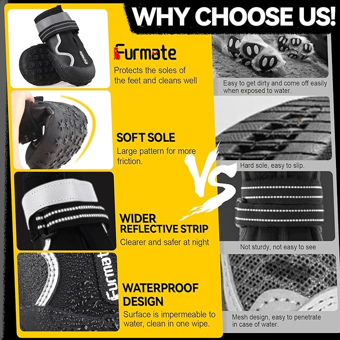 Dog Shoes for Large Small Medium Dogs,Dog Booties for Indoor Hardfloors Anti-Slip,Reflective Strip Waterproof Dog Boots & Paw Protectors for Outdoor Walking Hot Pavement,Winter Snow (Black-7)