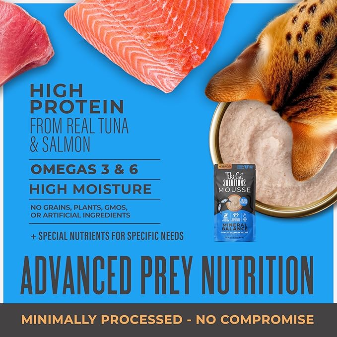 Tiki Cat Solutions Mineral Balance Mousse, Supports Urinary Health, Tuna & Salmon Recipe, 2.4 oz. Pouch (12 Pack)