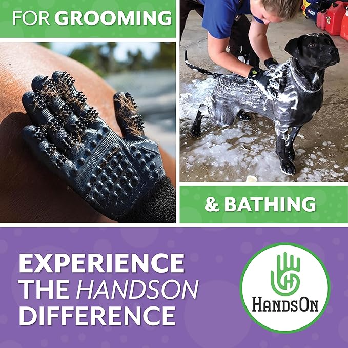 Handson Pet Grooming Gloves - #1 Ranked, Award-Winning Cat, Dog & Horse Hair Remover Gloves - Bathing, Shedding & Massaging Tool - Gentle Brush for Long & Short Fur (2 Pairs, Black, Medium)
