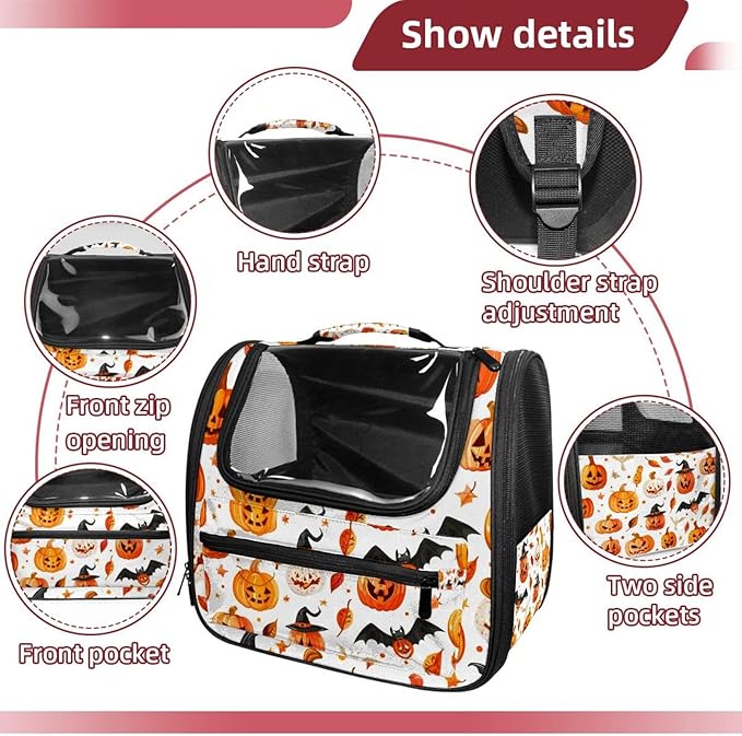 Pumpkin Helloween15 Pet Travel Carrier | Ventilated Comfortable Design with Safety Features | Ideal for Small to Medium Sized Pets Cats, Dogs etc