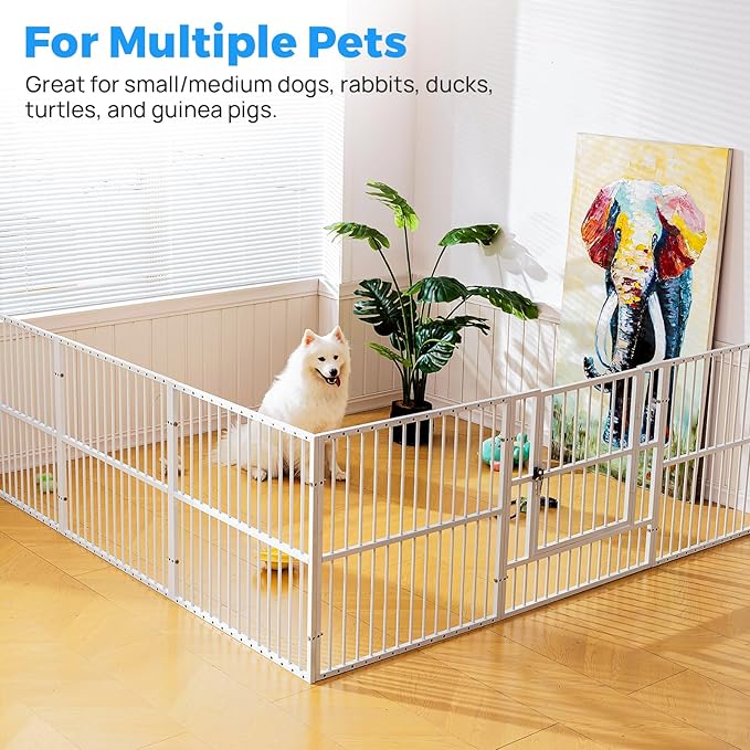 Dog Playpen - 32" Height Dog Pen, Heavy Duty Puppy Pen with Door, Safe & Sturdy, Easy Assemble for Indoor/Outdoor Pet Playpen (8 Panels with Door, White)