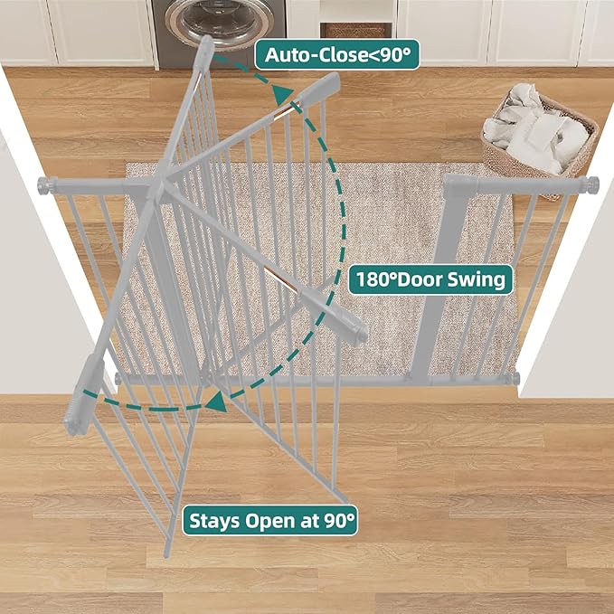 29-57" Dog Gates for Doorways No Drilling, Pet Gate Indoor, 30" Tall Metal Walk-Thru Gate, Easy One-Hand Open, Extensions & Wall Mounts Included (Gray, 57" W x 30.5“H)