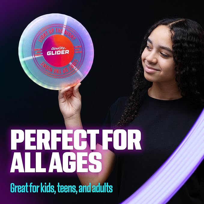GlowCity Glider LED Glow-in-The-Dark Flying Disc – Bright, Rechargeable, Durable, Water-Resistant, 12 Color Modes, Perfect for Evenings and Night Time, Outdoor Fun, and a Great Gift for All Ages