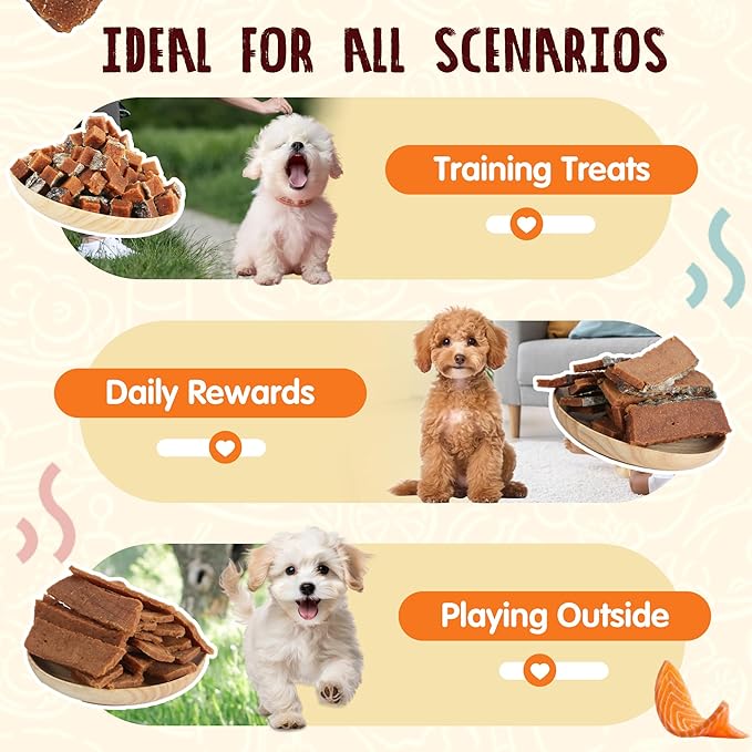 Salmon Dog Treats, Healthy Salmon Bites, Dog Jerky Training Treats with Taurine, Rich in Omega-3, 12oz (Smoked Flavor)