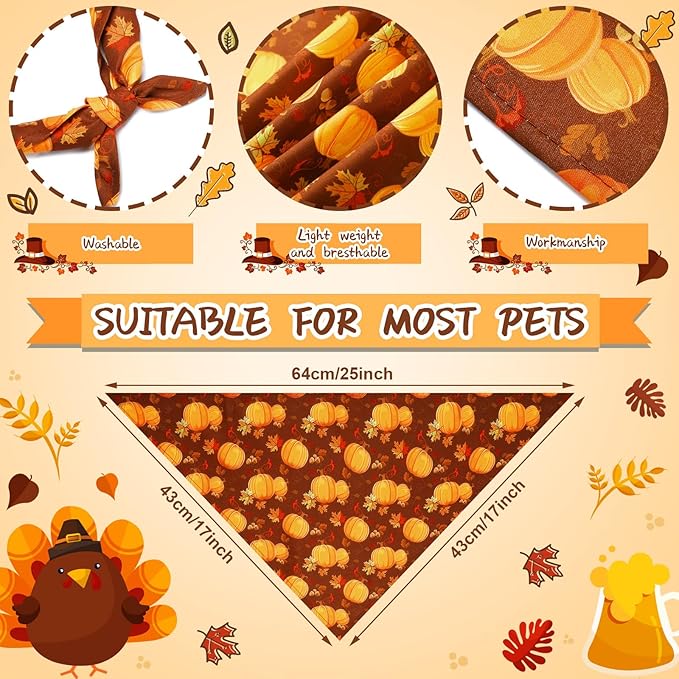 Newwiee 200 Pcs Fall Dog Bandanas Bulk Thanksgiving Bandanas for Dogs Pumpkin Bibs Triangle Handkerchief Adjustable Pet Scarf Thanksgiving Triangle Handkerchief Soft Dog Kerchief for Large Dogs