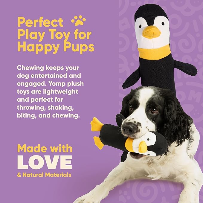 Yomp Penguin Dog Toy – Durable Stuffed, No Squeaker Dog Toys with Natural Canvas and Crinkle Paper – Interactive Stuffed Animal for Dogs (Waddles)