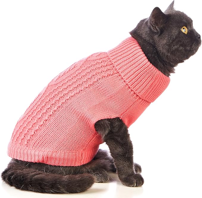 Stretchy Cat Sweater - 17 Colors & 6 Sizes | Snug Winter-Ready Knit for Boy/Girl Cats & Kittens(Pink, Medium)
