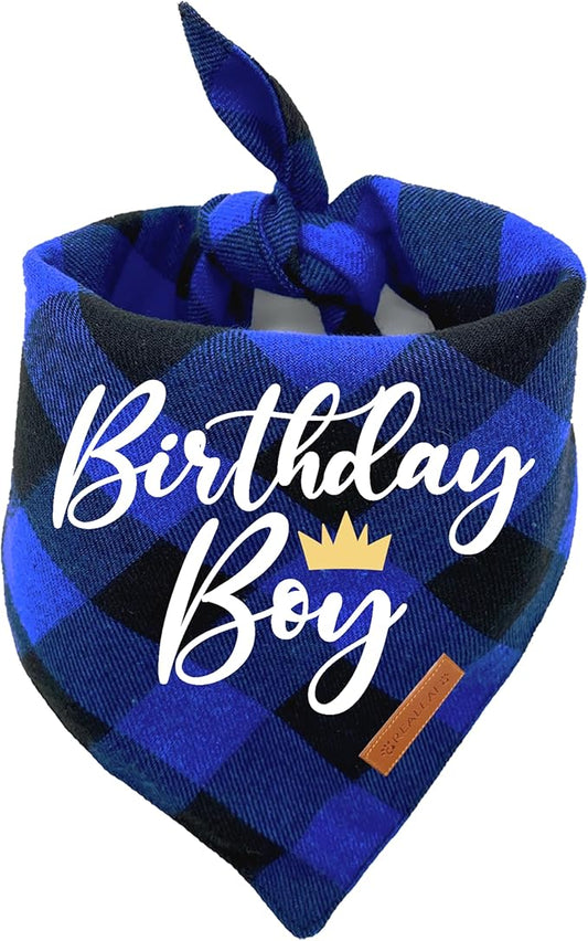 Realeaf Birthday Boy Dog Bandana, Dog Birthday Party Supplies,Premium Durable Fabric,Buffalo Bandana for Large and Extra Large Dogs (Blue Paid, X-Large)