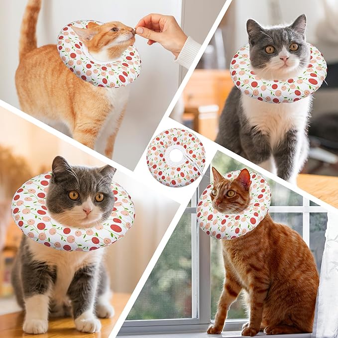 Soft Cat Recovery Cone, Adjustable E Collar for Small to Large Cats, Anti-Lick Wound Healing Collar for Kittens (Pink Cherry, Large)