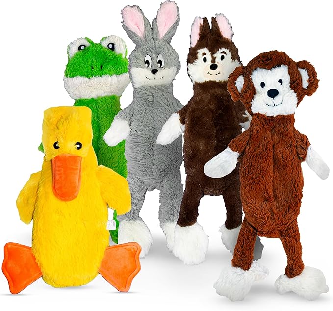 FGA MARKETPLACE Pack of 5 Flat NO Stuffing NO Squeak Plush Dog Toys, Funny Style Will Entertain Your Pet for Hours, Recommended for Small and Medium Dog 21 INCH Long