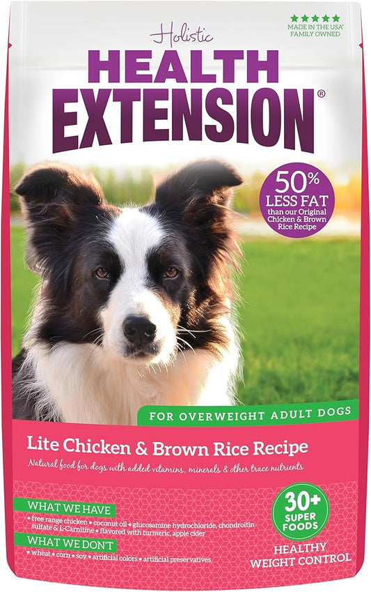 Health Extension Lite Chicken & Brown Rice Dry Dog Food (15 lb / 6.8 kg) - Low-Fat Formula with Glucosamine, Probiotics & Omega 3 for Overweight, Spayed, Neutered, or Senior Dogs