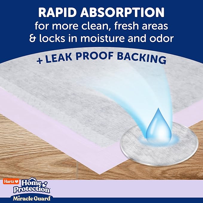 New! Hartz Home Protection Miracle Guard Lavender Scented Dog Pads, Regular Size 25 Count, 24 Hour Use, Won't Leak and Odor Eliminating