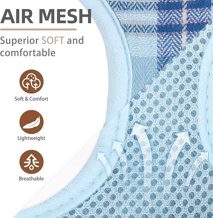 PUPTECK Adjustable Dog Harness Collar and Leash Set Step in No Pull Pet Harness for Small Medium Dogs Puppy and Cats Outdoor Walking Running, Soft Mesh Padded Reflective Vest Harnesses, Blue L