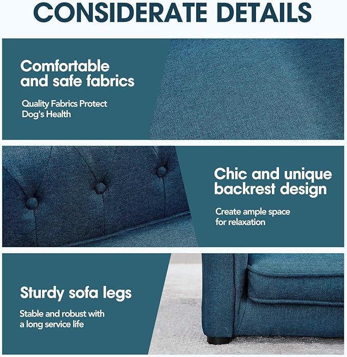 Dog Sofa Couch for Medium Dogs, 31" Memory Foam Dog Couch with Washable Fabric, Removable Cushion, Sofa Bed for Medium Dogs, Blue