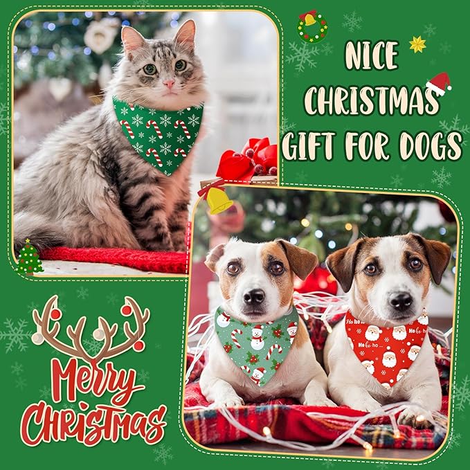 Weewooday 50 Pcs Christmas Bandanas for Dogs Xmas Bandanas Bulk with Santa Snowflake Candy Cane Soft Bibs Adjustable Triangle Doggie Scarf for Small Medium Large Pet (25.6 x 17.7 x 17.7 Inch)