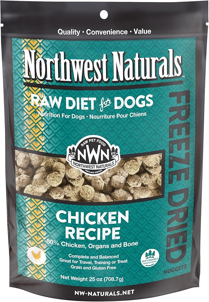 Northwest Naturals Freeze-Dried Chicken Dog Food - Bite-Sized Nuggets - Grain-Free, High-Protein, Raw Diet, Human-Grade Ingredients, All Natural, Healthy & Nutritious, Proudly Made in USA, 25 Oz