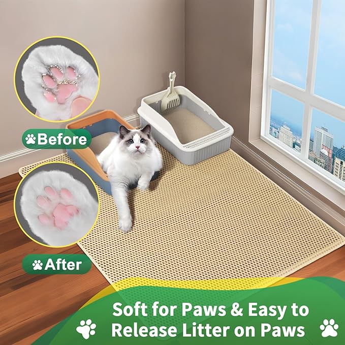 XXL 47''X 36'' Supper Large Cat Litter Box Mat,2 Layer Litter Mat for indoor cats,Rug for Pet kitty,Litter Trapping Mats,Waterproof Urine Proof,Non-Slip