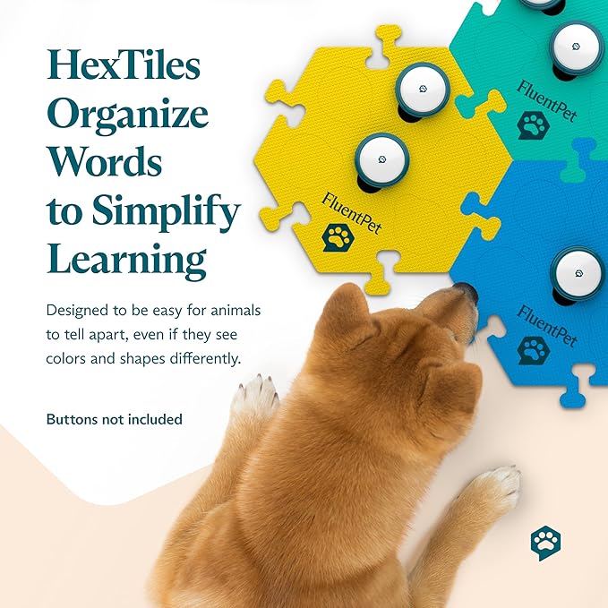 FluentPet HexTiles - Bold 6-Pack | Accessory Dog and Cat Button Learning Kits | Can Hold Up to 6 Buttons | Soft, Durable, and Non-Slip | Gift for Pet Lovers | Comes in 12 Colors