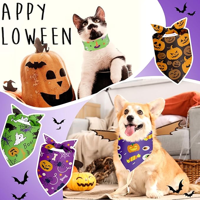 Chunful 120 Pcs Halloween Bandanas Bulk for Dogs Bandanas with Pumpkin Ghost Patterns Soft Bibs Adjustable Triangle Dog Doggie Scarf for Small Medium Large Pet Holiday Costume