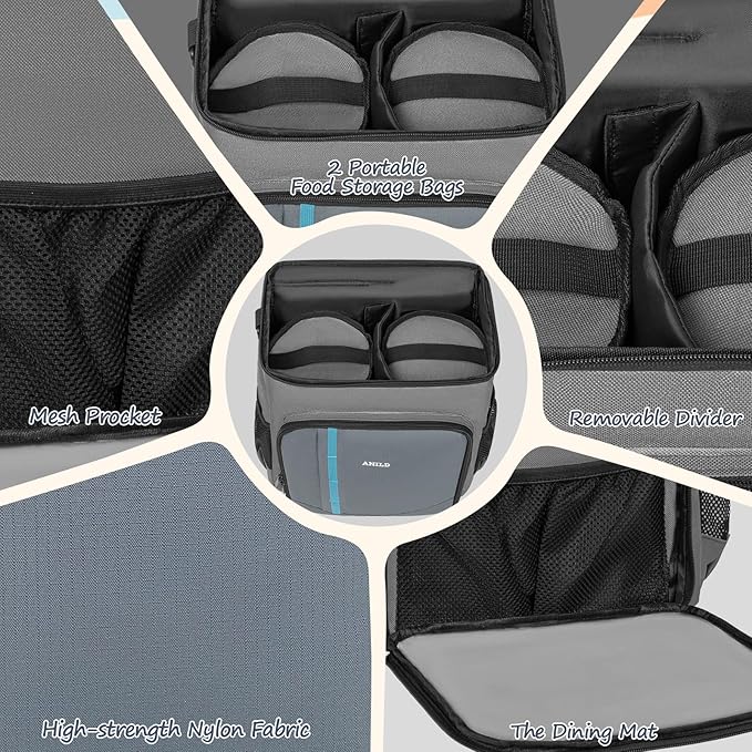 ANILD Dog Travel Backpack - Airline Approved Double-layer Pet Travel Backpack with 2 Food Storage Bag and 2 Foldable Silicone Bowls for Hiking & Camping