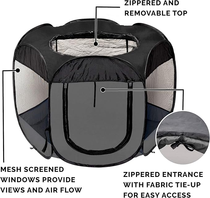 Furhaven Portable Dog Playpen Cat Tent, Pet playground/kennel foldable indoor outdoor zippered puppy crate - Gray, Medium