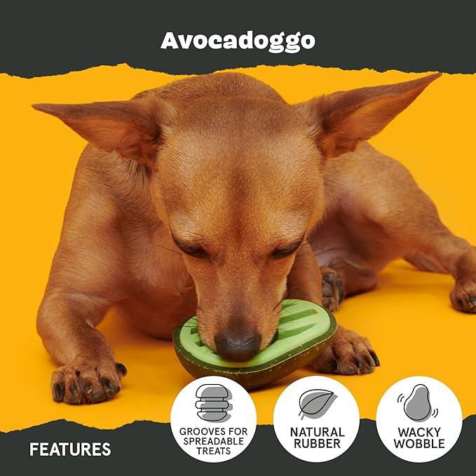 Barkbox Avocadoggo Dog Toy | Natural Rubber, Wobble Shape, Perfect for Peanut Butter & Dishwasher Safe | Dog Toy for Aggressive Chewers