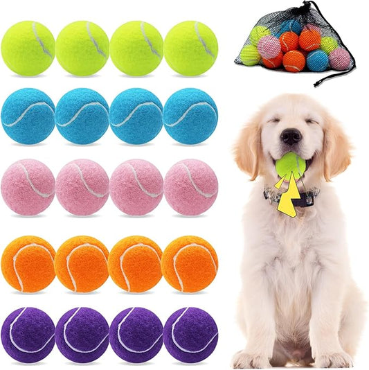 Magicorange 20 Pack Small Tennis Balls, 2 inch Squeaky Tennis Ball for Dogs,Colorful Easy Catching Squeaky Dog Balls with Mesh Bag for Easy Transport (Multicolor)