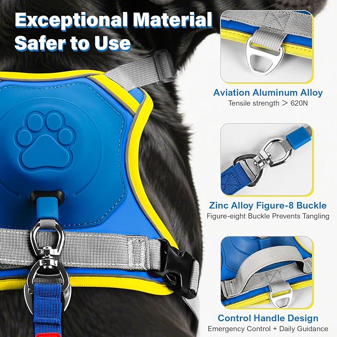 No Pull Dog Harness, 2 in 1 Retractable Harness with Auto-Lock, Reflective Breathable Mesh and Handle, Adjustable Leash Set for Small, Medium,Large Dogs,Cats (Color 2, XL)